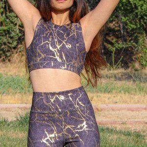 Gold Marble Print Sports Bra and Performance Leggings